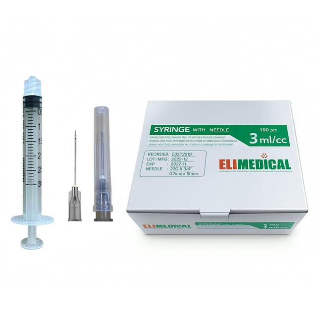 3cc 22G x 3/4" Elimedical Veterinary Syringe Luer Lock, 100pcs/box 03LT2219