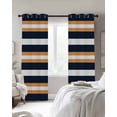 thumbnail image 3 of Orange Navy Blue Striped Blackout Curtains 63 Inches Long for Bedroom, Minimalist Farmhouse Lines Thermal Insulated Room Darkening Black Out Window Curtain Panels Grommet Drapes for Living Room, 3 of 8