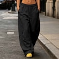 thumbnail image 3 of Nfurl Baggy Sweatpants for Women Wide Leg no Cuff Barrel Pants with Pockets Drawstring Elastic Waist Fleece Lined Casual Sweat Pants Black,XXXL, 3 of 9