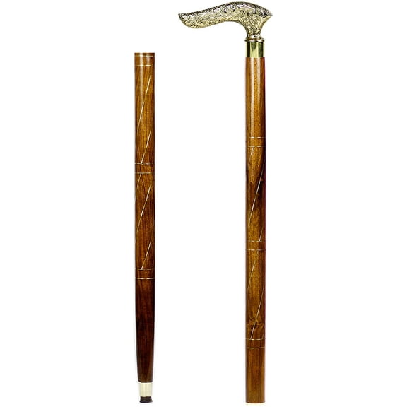 Aluminum & Brass Decorative Rosewood Walking Cane | Full Size Walking-Stick for Men & Women |