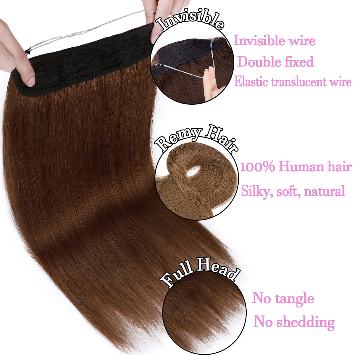 SEGO Wire Hair Extensions 100% Human Hair Straight Hair Extensions 16inch-22inch Light Blonde Highlighted Golden Blonde Invisible Wire Fish Line Hair Extensions Straight Human Hair Extensions
