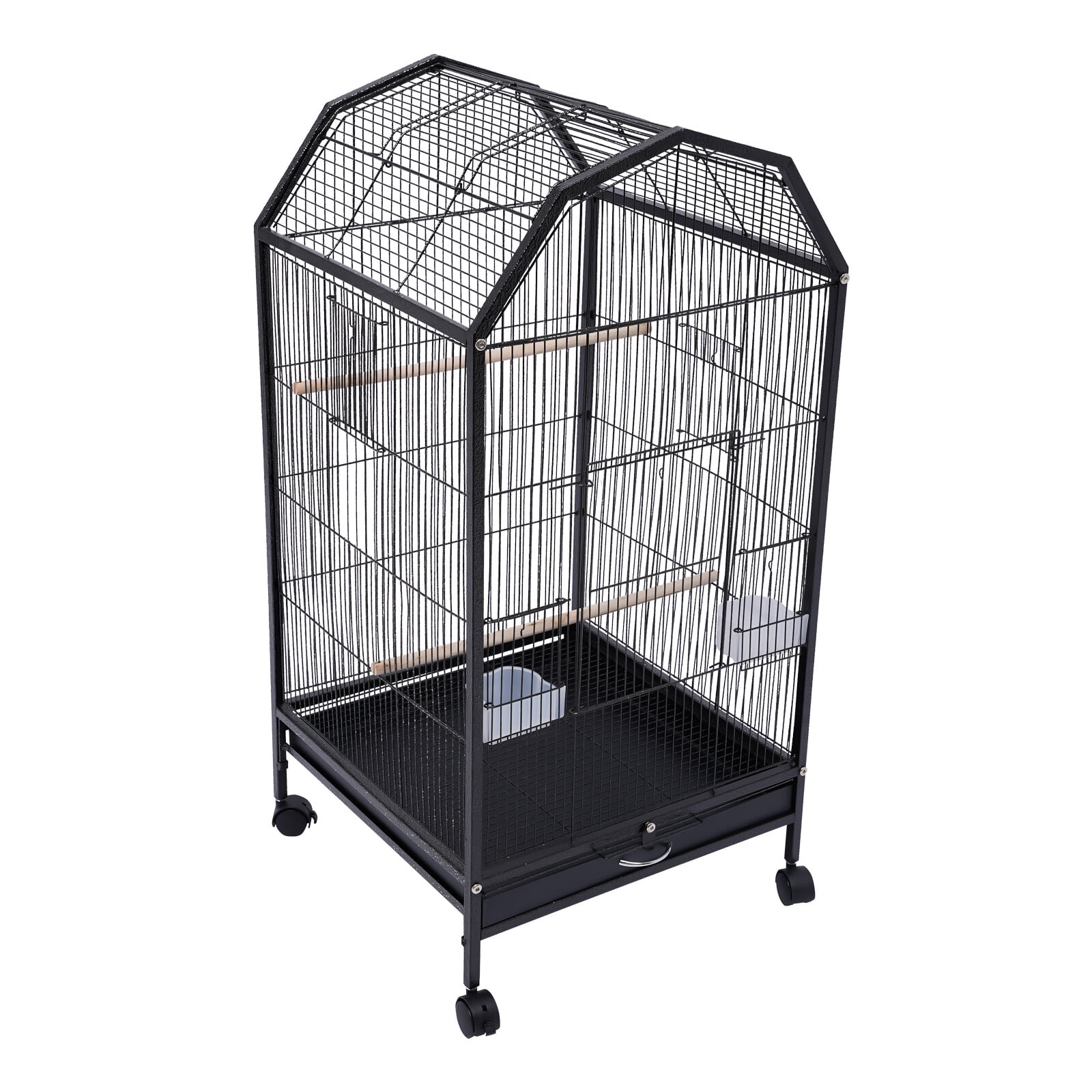 Large Bird Cage, Bird Cage with Stand, 18x18x40 Inch Wrought Iron Cage, 360° Panoramic View for Parakeet Finch Canary, Anti-Rust Coated, Spacious Bird House, Black
