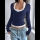 thumbnail image 4 of Camisetas Henley de Larga para Mujer, Blusa Básica Informal de Punto Acanalado con Botones y Corte Ajustado. Azul Marino XL, 4 of 7