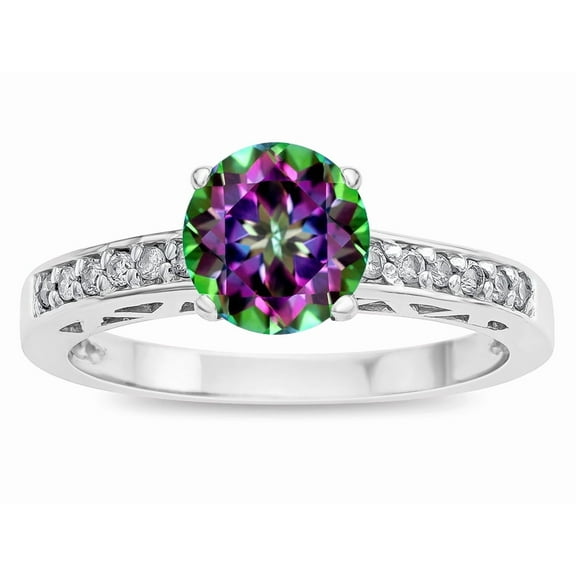 Star K � Round 7mm Rainbow Mystic Topaz Channel Set Engagement Promise Ring