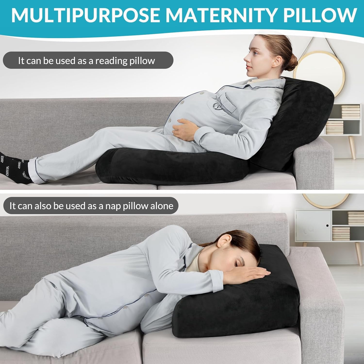 Pregnancy Pillows for Sleeping, 45.3 Inch Pregnancy Massage Pillow Full Body Pillow with Removable Cover - Support for Back, Legs, Belly, HIPS for Pregnant Women(Black)