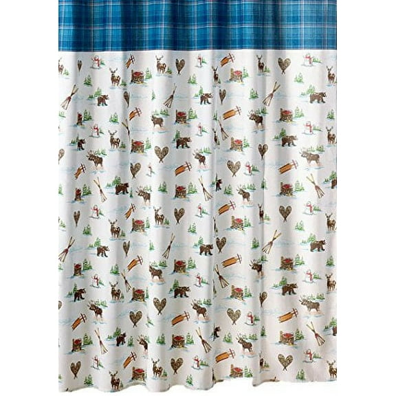 St. Nicholas Square Winter Cabin Fabric Shower Curtain, Blue, 70 x 70 inches