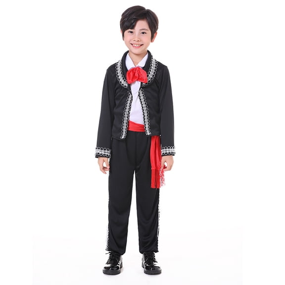 KDFJPTH Boys Outfits Set 2 Boys Mexican Traditional Dance Halloween Bowtie Belt Suit Outfit for Kids