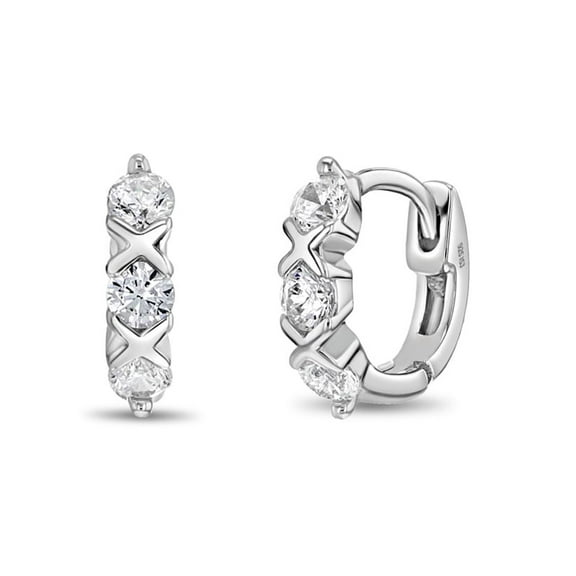 XOXO CZ 8mm Kids / Children's / Girls Earrings Hoop Latch - Sterling Silver