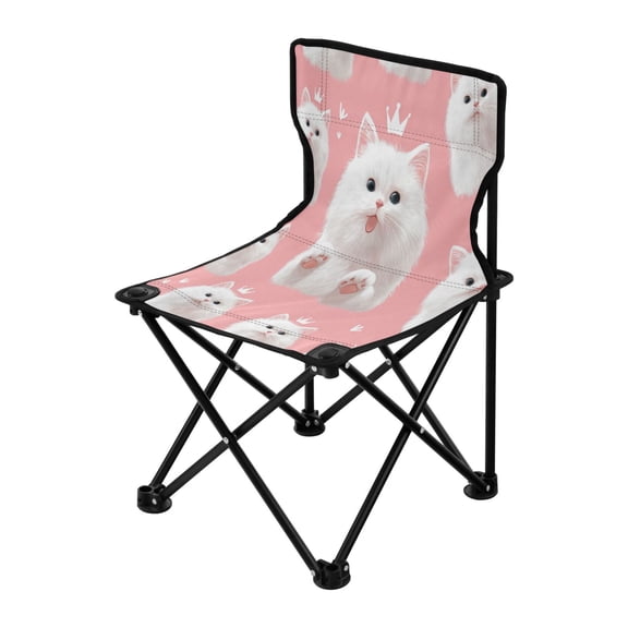 Folding Chair（Maximum weight capacity 220lb）Camping Chair For Camping Picnicking Outdoor Beach and Travel Happy White Cat Face