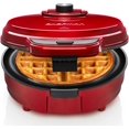 thumbnail image 1 of TEMOGU-Anti-Overflow Belgian Waffle Maker w/ Shade Selector, Temperature Control, Mess Free Moat, Round Iron w/ Nonstick Plates & Cool Touch Handle, Measuring Cup Included, Red, 1 of 4
