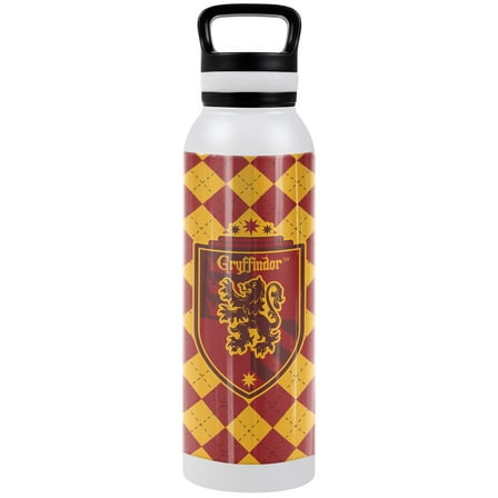 Harry Potter Official Griffindor Plaid Sigil 24 oz Insulated Canteen Water Bottle, Leak Resistant, Vacuum Insulated Stainless Steel with Loop Cap, White