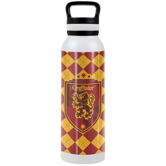 Harry Potter Official Griffindor Plaid Sigil 24 oz Insulated Canteen Water Bottle, Leak Resistant, Vacuum Insulated Stainless Steel with Loop Cap, White