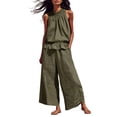 thumbnail image 2 of Two Piece Loungewear Set for Women, Halter Neck Peplum Top and High Waist Palazzo Pants, Lightweight Linen Blend Summer Set, Green XL, 2 of 6