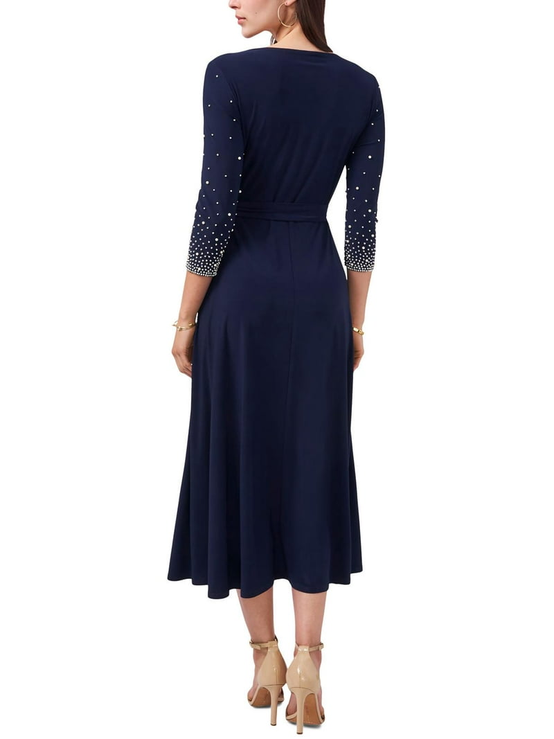 blue velvet dress midi Francie Rhinestone Velvet Midi Dress NAVY / S by Sugarlips