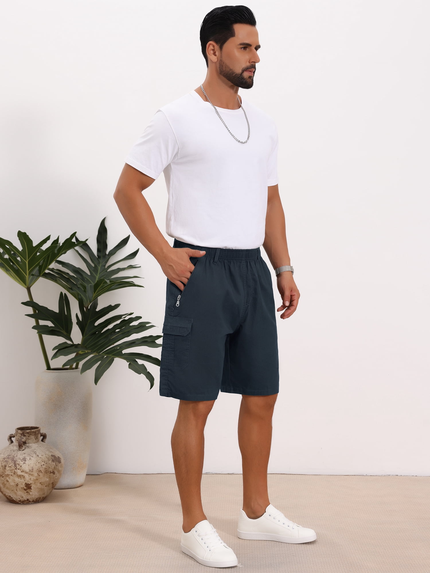 DARING DIVA Men's Cargo Shorts Cotton Zipper Pockets Hiking Short Pants 34 Dark Blue