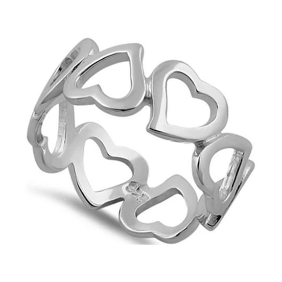 925 Sterling Silver Platinum Plated Eternity Heart Women Valentines Day Gifts Ring