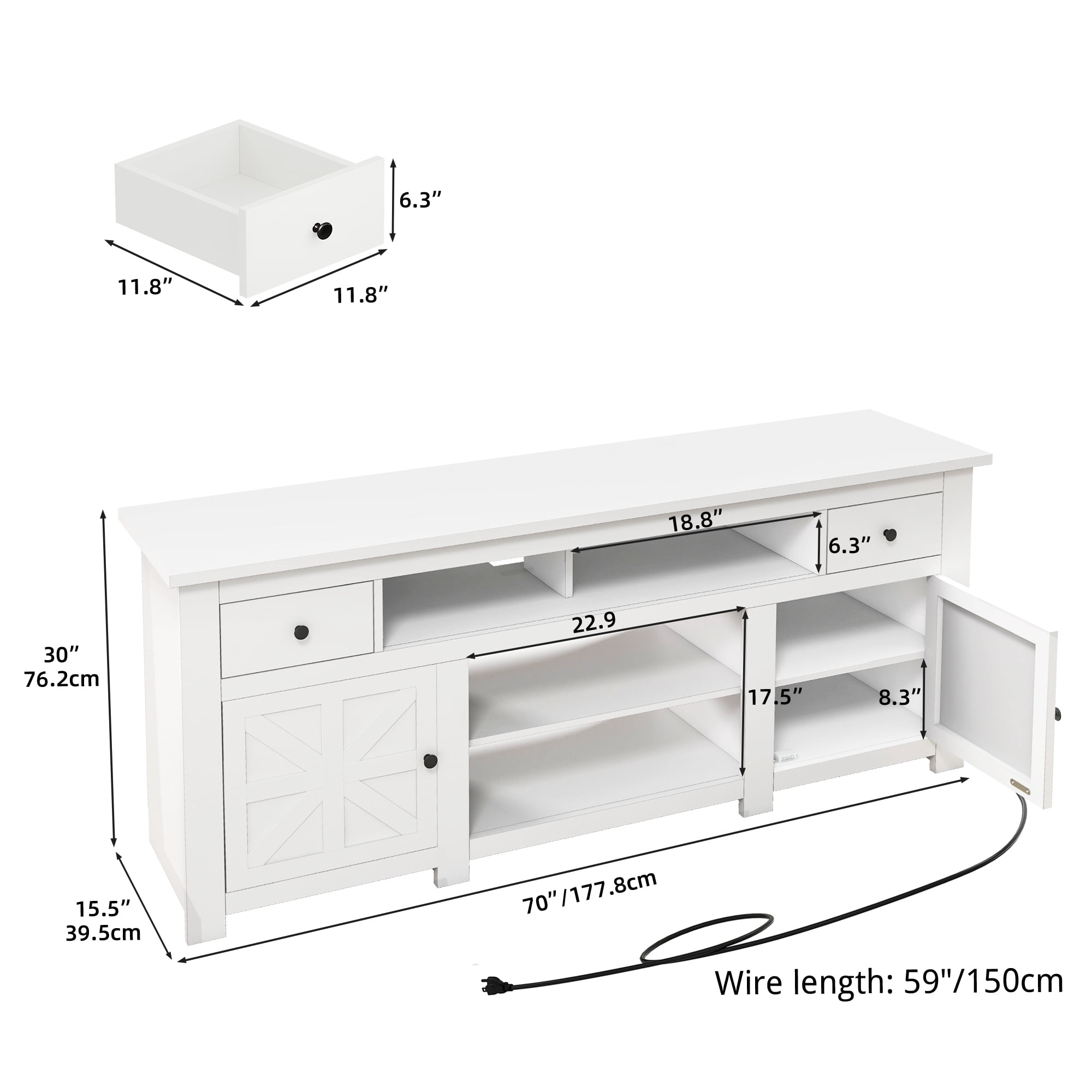 Uforic Media Console with Built-in Power Socket, 2 Shelves for Lounge