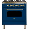 thumbnail image 1 of Ilve UPN76DMPBLLP Nostalgie Series 30 Inch Dual Fuel Convection Freestanding Range, 5 Sealed Brass Burners, 3 cu.ft. Total Oven Capacity in Blue, Brass Trim (Liquid Propane), 1 of 1