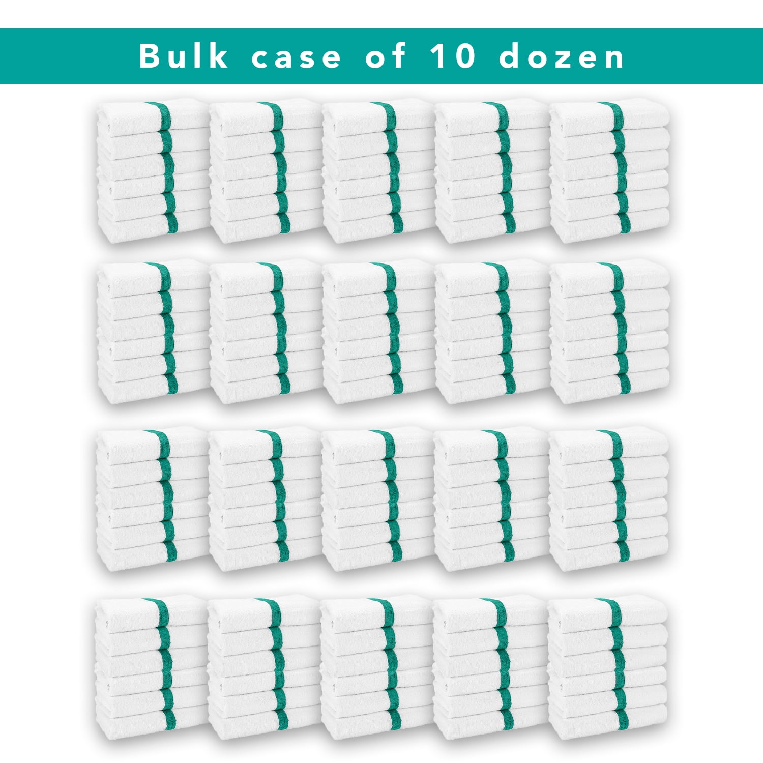 Arkwright Gym Hand Towels (Bulk Case of 120), 16x27, Ring Spun Cotton, Green Stripe