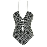 Michael Michael Kors Black White Rope-Strap Keyhole One-Piece Swimsuit 10