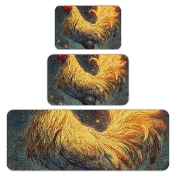 RKSupls Kitchen Rug Set 3 Piece Anti-Slip Flannel Floor Mats, Rooster Farm Animal Washable Absorbent Runner Mats for Kitchen Bathroom Home Decor