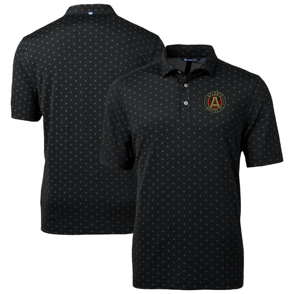 Men's Cutter & Buck Black Atlanta United FC Virtue Eco Pique Tile Print Recycled DryTec Polo