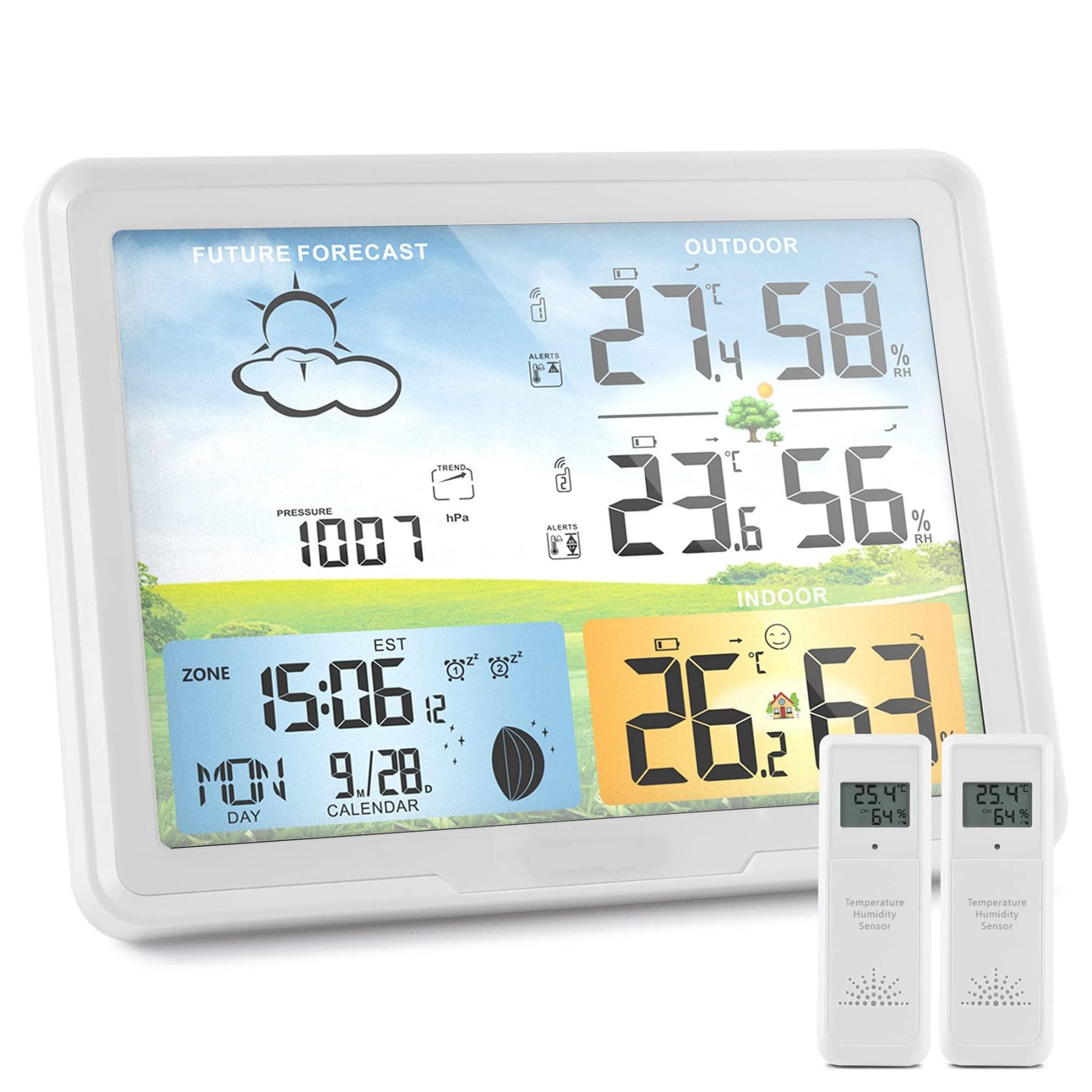 Station Météo 6 En 1 Avec Capteur Extérieur 100 M - Prévisions 4 Jours, écran Couleur 7,5"