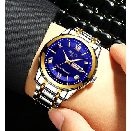 Men s quartz watch men s waterproof watch steel band watch dual calendar quartz watch classic men s wristwatch men s watch