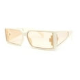 thumbnail image 2 of Squared Rectangle Thick Temple Side Arm Visor Lens 80s Vibe Plastic Sunglasses Ivory - Beige, 2 of 4