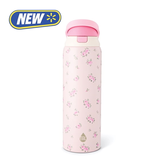 TAL 32oz Stainless Steel 2-in-1 Water Bottle with Straw and Chug Lid, Pink Flowers