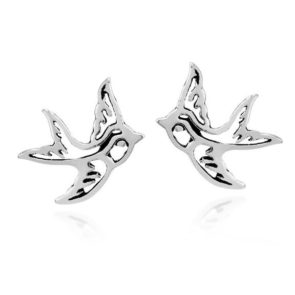 Aeravida Brave and Free Swallow Bird Sterling Silver Stud Earrings | Cute Sterling Silver Stud Earring for women | Swallow Bird Stud Earrings | Chic Stud Earrings | Gift for Female Adult