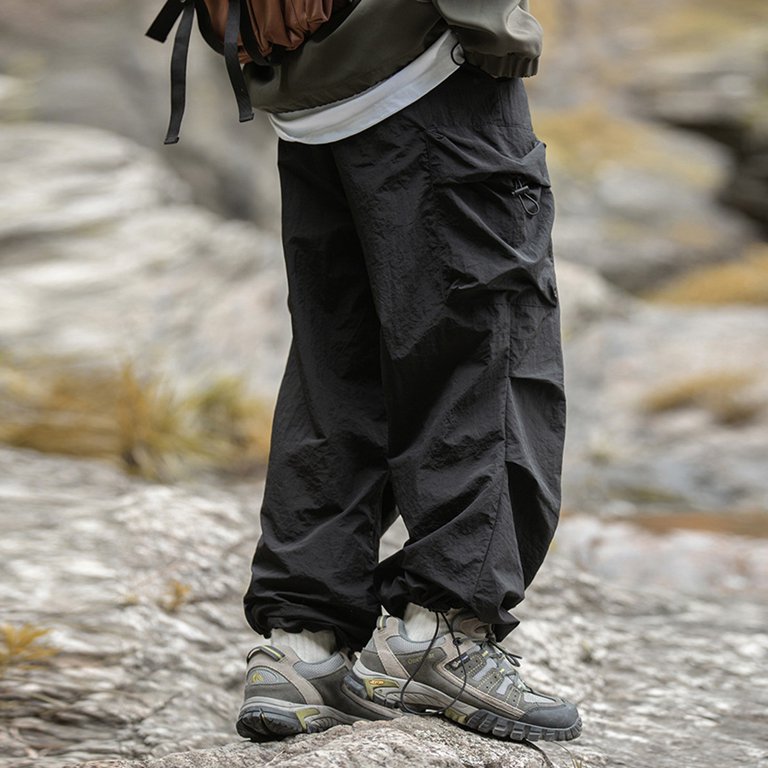【COLOR iN ID】Parachute double cargo pants Pants for Men,Male Summer Double Pleated Parachute Pants