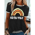 thumbnail image 2 of Camiseta de mujer de manga corta y cuello redondo con estampado de arcoíris Good Vibes, 2 of 4