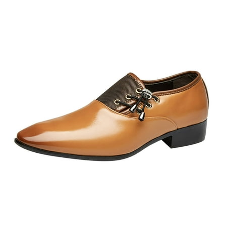 YLSDY Men s Formal Shoes Pointed Toe Dress Shoes Classic Faux Leather Oxford Shoes Low Heel Lace Up Shoes Party Business Shoes Yellow 10.5