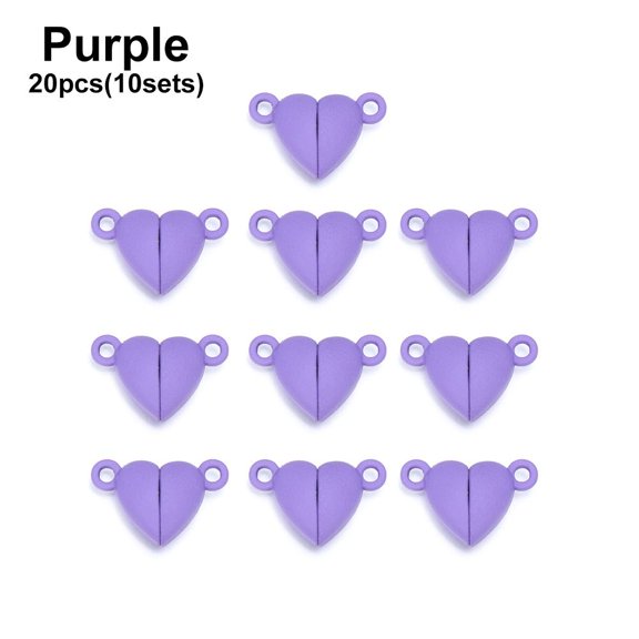 20pcs(10sets) DIY Crafts Charms Beads End Caps Couple Bracelet Love Heart Magnetic Buckle Connected Clasps PURPLE
