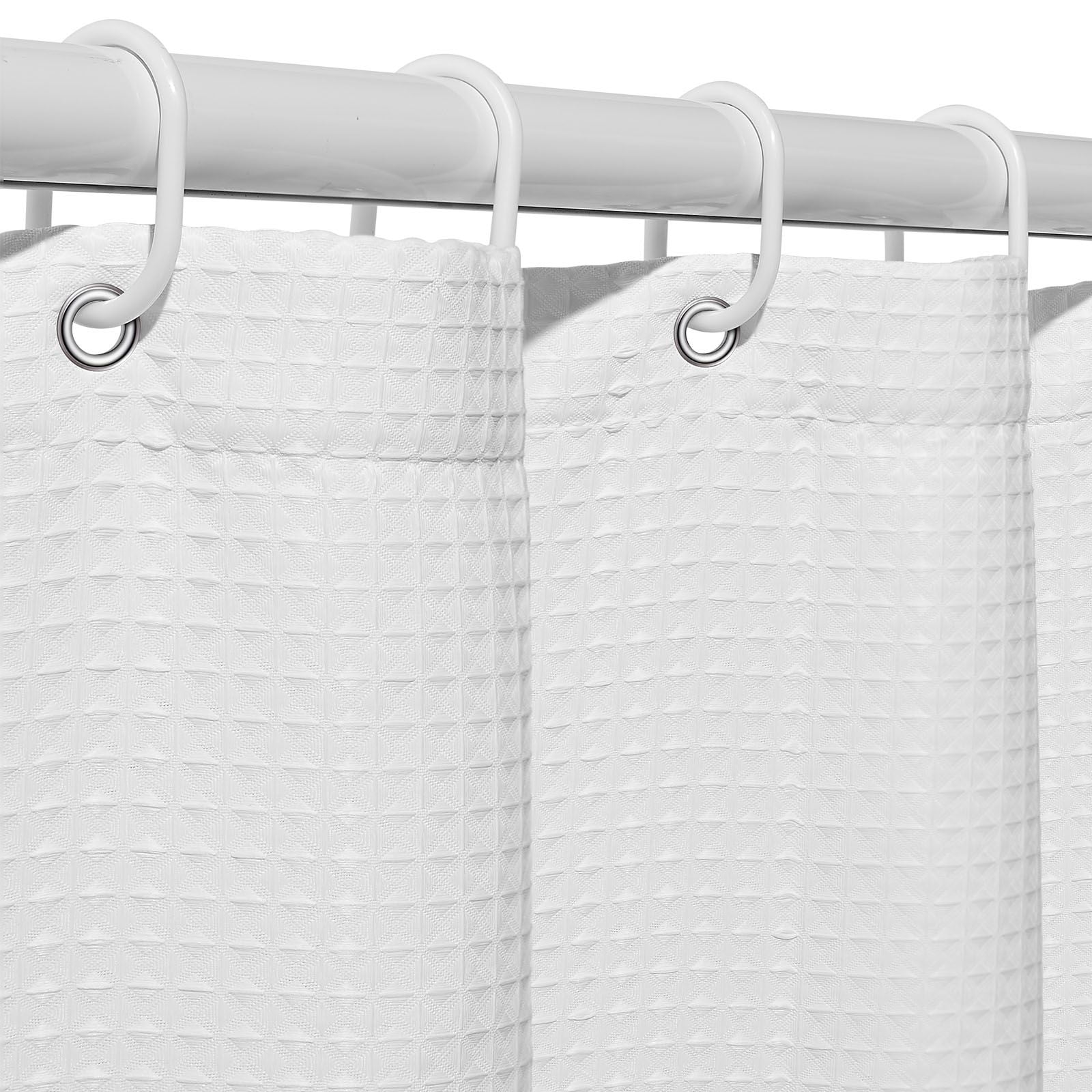 White Fabric Shower Curtain 240 GSM Thick, Water-Repellent Light Filtering Privacy, Heavy Duty Hotel Quality Bath Curtain for Bathroom Decor