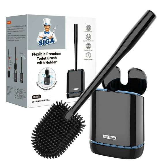 MR.Siga Toilet Bowl Brush, Wall Mounted Toilet Brush for Bathroom Cleaning,Black,1 Pack,for Adult