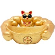 Lucky Cat Statue Muscle AIF4Arm Cat Figurines Feng Shui Animal Statue Animal Figurines Resin Sculpture Feng Shui Wealth Ornaments for Home Shop Decoration - Gold