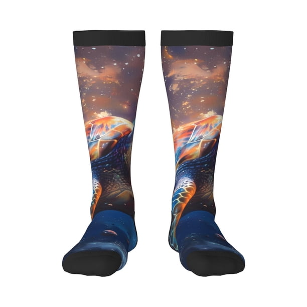 Balery Night Sky Turtle Calcetines novedosos Calcetines deportivos Calcetines hasta la rodilla Calcetines de algodón Calcetines originales y geniales