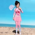 thumbnail image 2 of MuXiKeJi Clothes Girls Swimsuit Rash Guard Bathing Suit for Girls 2 Piece Short Sleeve Solid Color UPF 50+ Padded Zip Swimwear 7-14y, 2 of 5