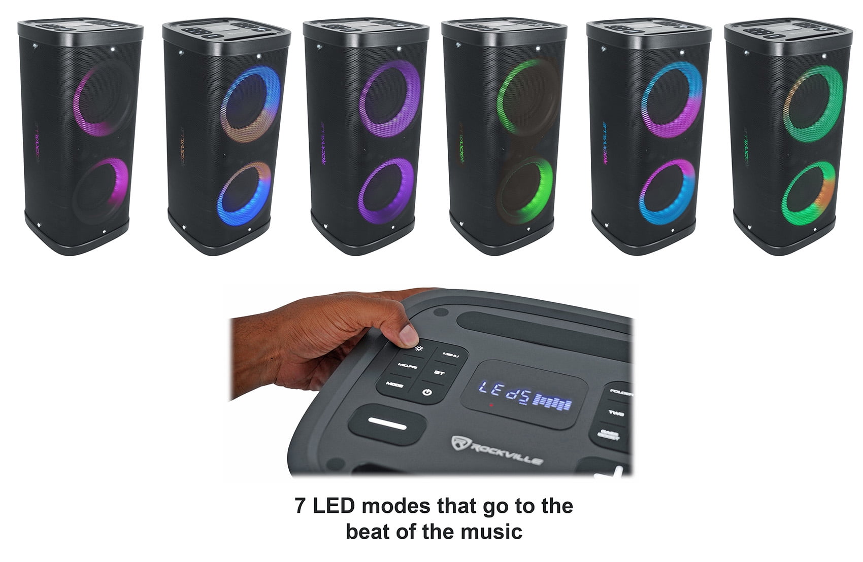 Rockville BASS PARTY 65 V2 1200w Battery Powered LED Bluetooth Speaker Mic Input