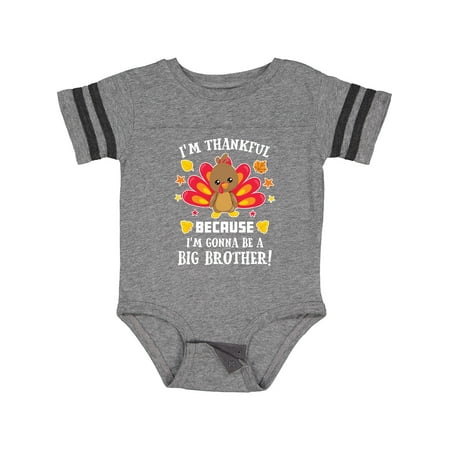 

Inktastic Thanksgiving I m Thankful Because I m Gonna Be a Big Brother Boys or Girls Baby Bodysuit