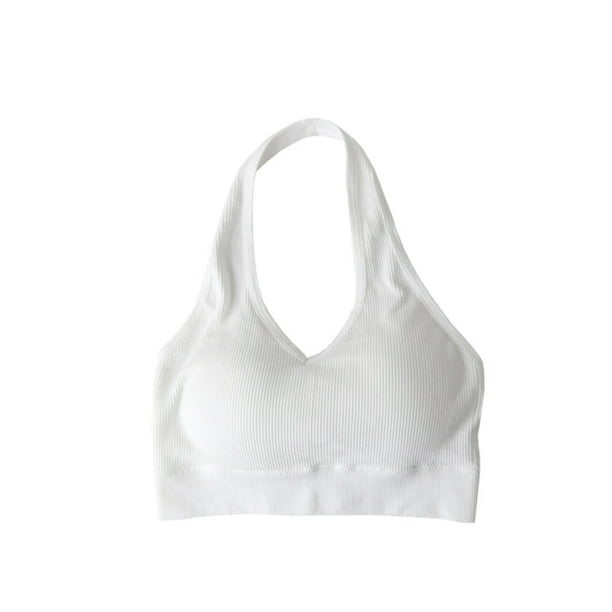 Baohd Fitness Backless Strap Bra Women Sports Neck Hanging Bra Girl  Exercise Breathable Underwear White 