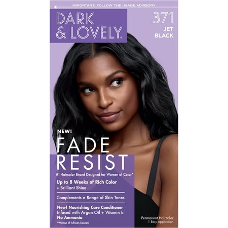 Dark and Lovely Fade Resist Rich Conditioning Hair Color, Permanent Hair Dye, 371 Jet (Best Way To Dye Hair Black)