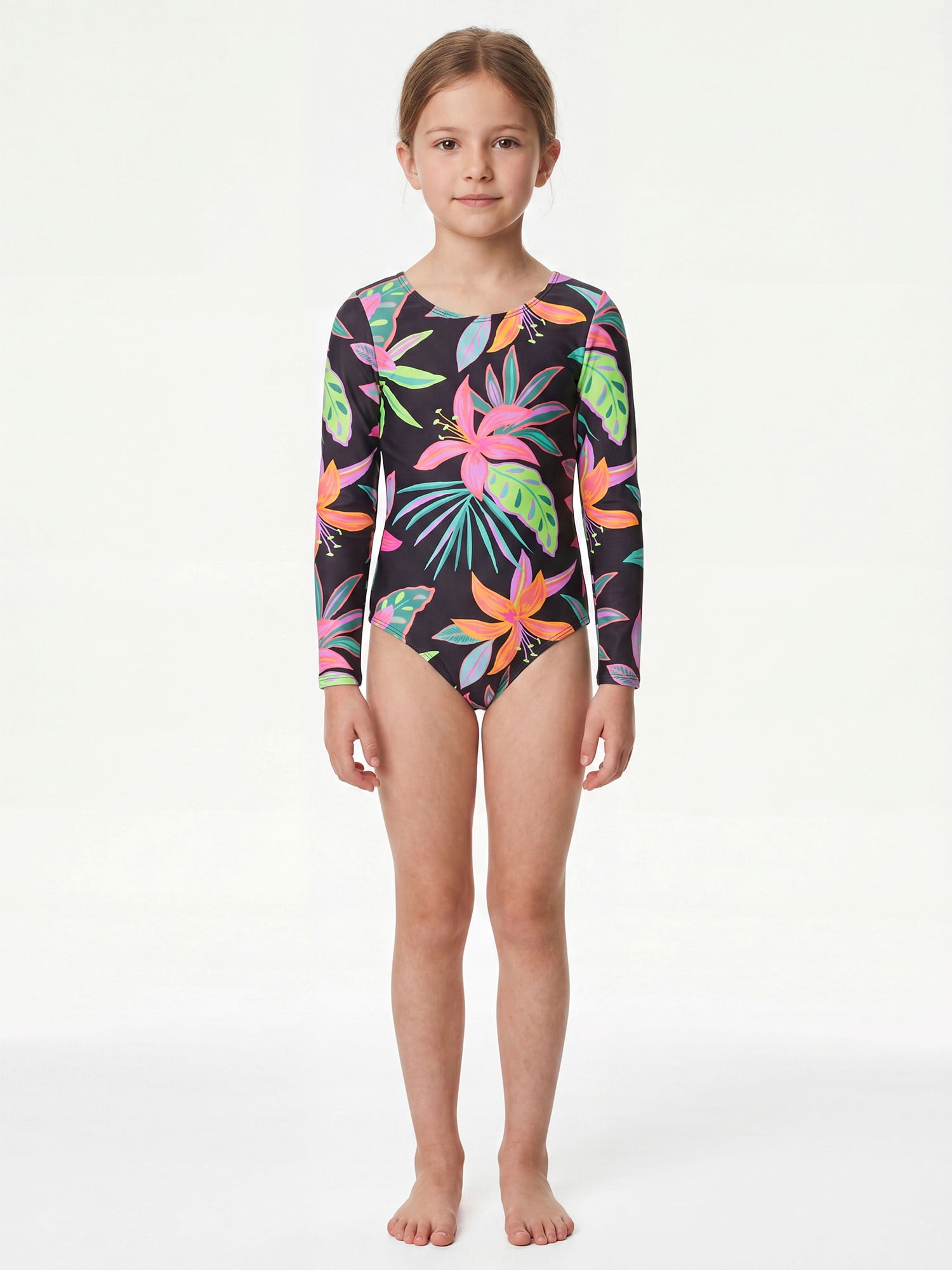 Ocean Gear Girls One Piece Long Sleeve Swim Suit, Sizes 4-18
