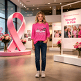 thumbnail image 4 of Yourumao Breast Cancer Shirts for Women Pink Ribbon 3/4 Sleeve Tops Crewneck Plus Size In October We Wear Pink Shirt for Breast Cancer Survivor, 4 of 7