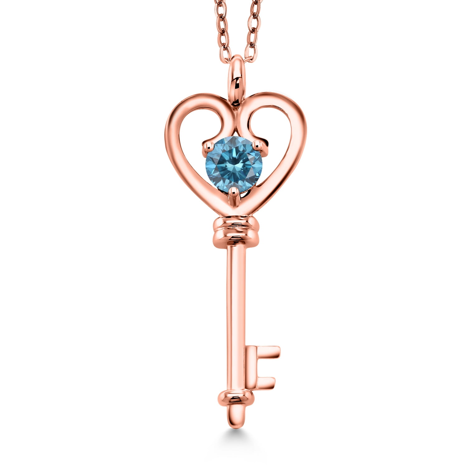 Gem Stone King 18K Rose Gold Plated Silver Blue Lab Grown Diamond Pendant Necklace for Women | 0.50 Cttw | Gemstone April Birthstone | Round 5MM | With 18 inch Silver Chain