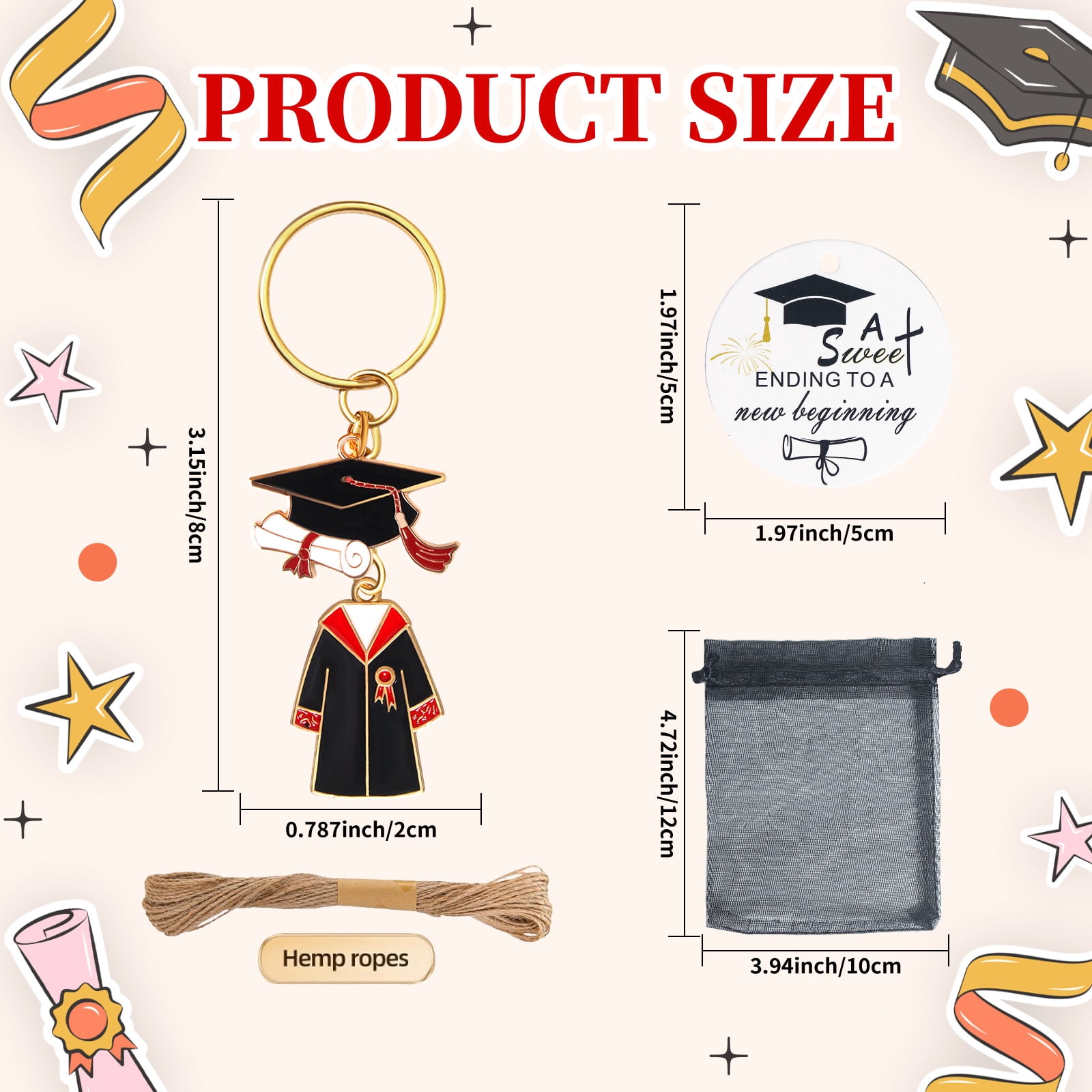 20Pcs Graduation Gifts Keychain Class of 2026 Include Acrylic Tassel Grad Cap Key Ring Charm Inspirational Board Organza Bag for College Party Favor Keepsake Souvenir,Class of 2026 Graduation Gifts