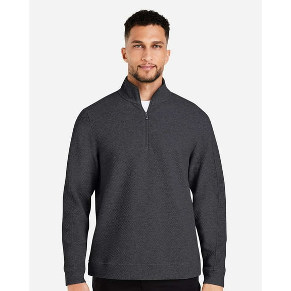 North End NE725 Men's Spirit Textured Quarter-Zip Pullover-Black Heather-4XL