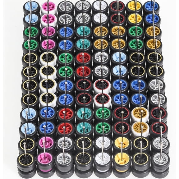 Ylutex 1/64 Wheels & Tires for 1/64 Scale Cars (10 Sets Packaging), Random Color Rims Tires Set for 1/64 Scale Toy Cars